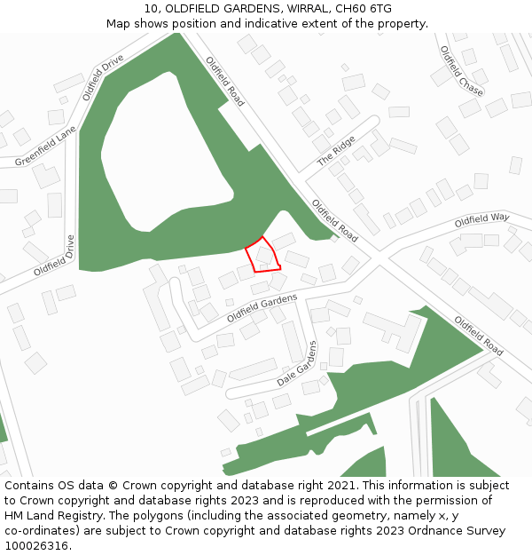 10, OLDFIELD GARDENS, WIRRAL, CH60 6TG: Location map and indicative extent of plot