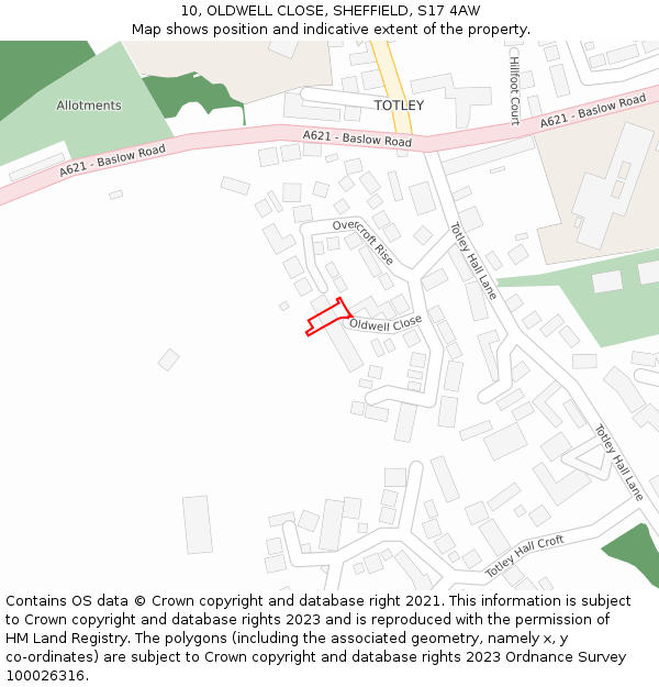 10, OLDWELL CLOSE, SHEFFIELD, S17 4AW: Location map and indicative extent of plot