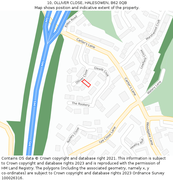 10, OLLIVER CLOSE, HALESOWEN, B62 0QB: Location map and indicative extent of plot