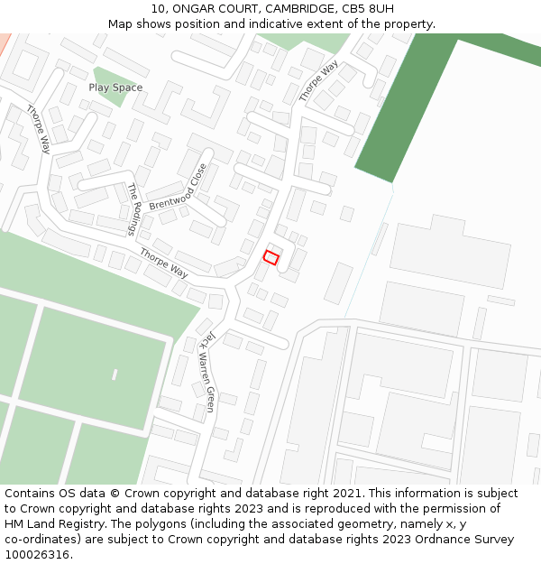 10, ONGAR COURT, CAMBRIDGE, CB5 8UH: Location map and indicative extent of plot