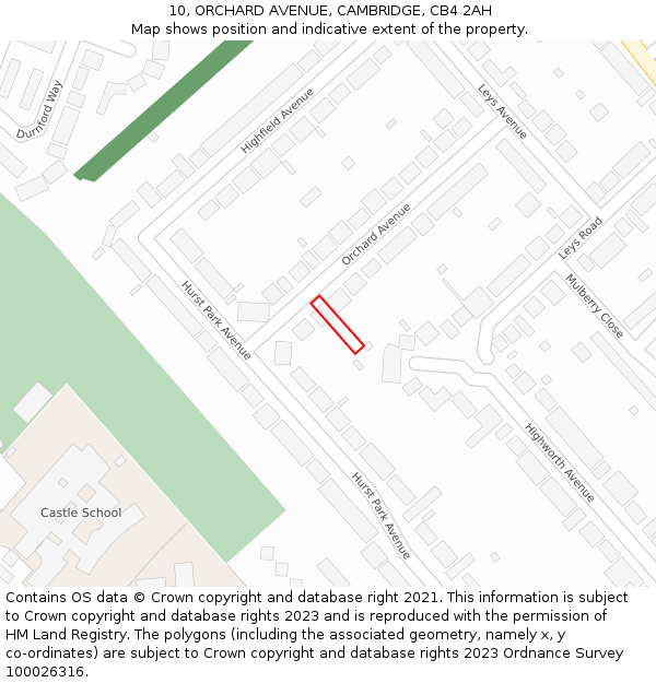 10, ORCHARD AVENUE, CAMBRIDGE, CB4 2AH: Location map and indicative extent of plot