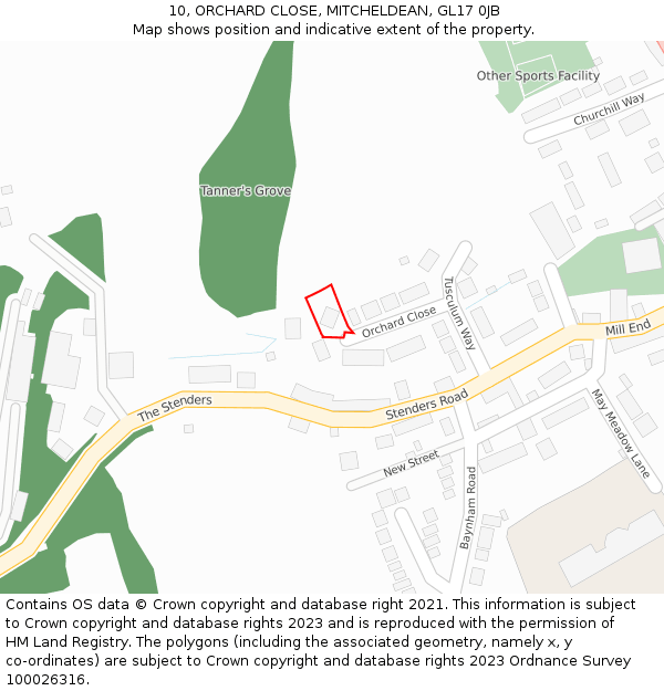 10, ORCHARD CLOSE, MITCHELDEAN, GL17 0JB: Location map and indicative extent of plot