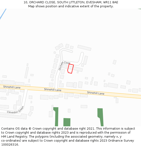 10, ORCHARD CLOSE, SOUTH LITTLETON, EVESHAM, WR11 8AE: Location map and indicative extent of plot