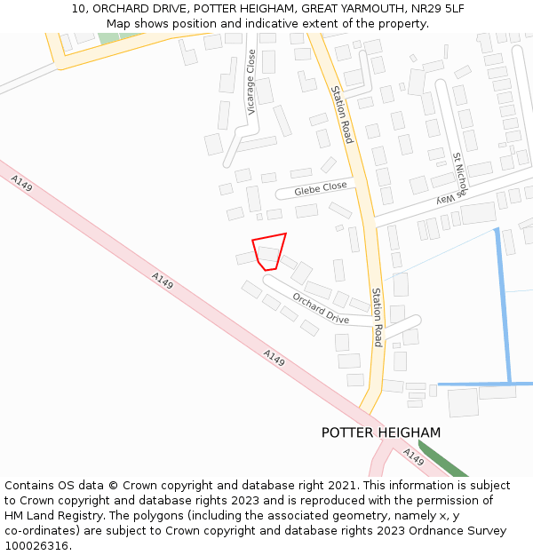 10, ORCHARD DRIVE, POTTER HEIGHAM, GREAT YARMOUTH, NR29 5LF: Location map and indicative extent of plot