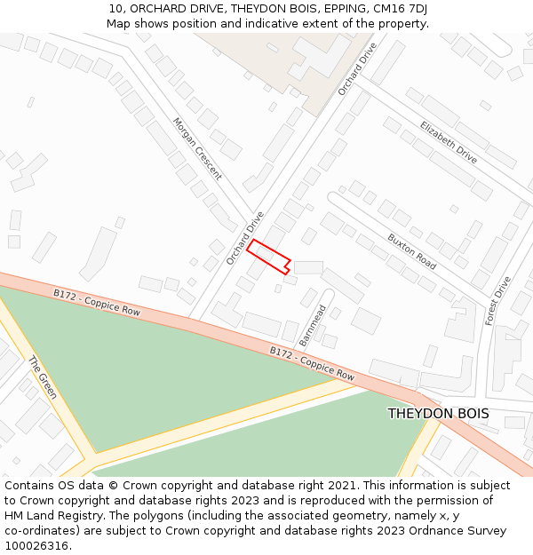 10, ORCHARD DRIVE, THEYDON BOIS, EPPING, CM16 7DJ: Location map and indicative extent of plot