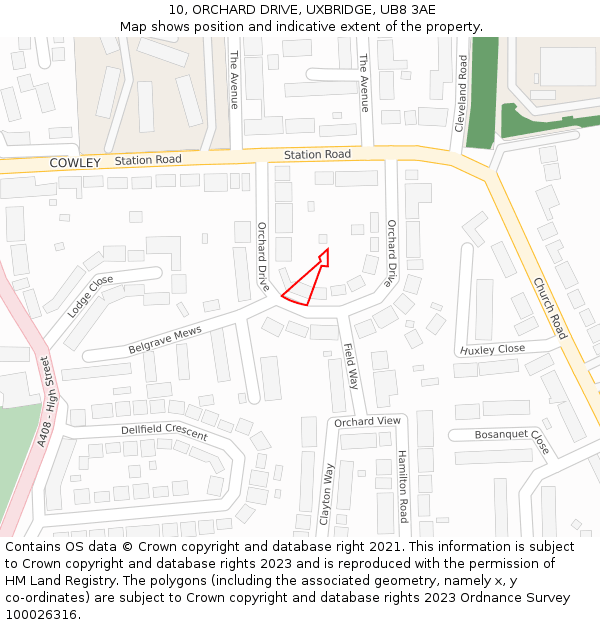 10, ORCHARD DRIVE, UXBRIDGE, UB8 3AE: Location map and indicative extent of plot
