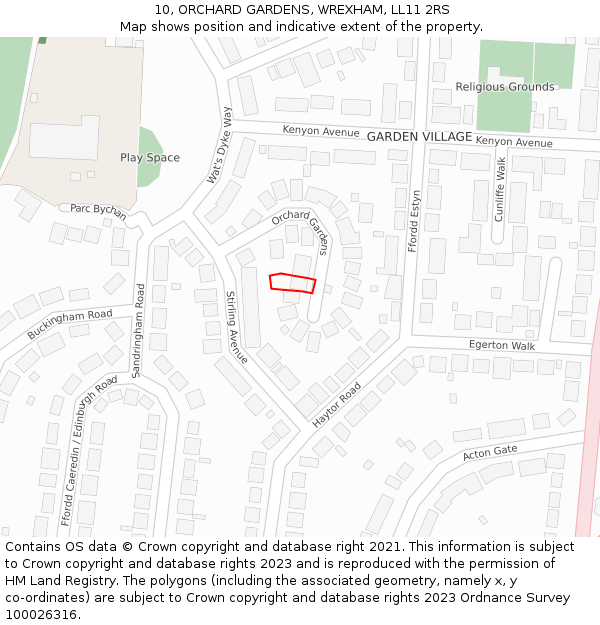 10, ORCHARD GARDENS, WREXHAM, LL11 2RS: Location map and indicative extent of plot