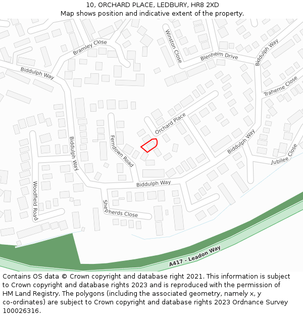 10, ORCHARD PLACE, LEDBURY, HR8 2XD: Location map and indicative extent of plot