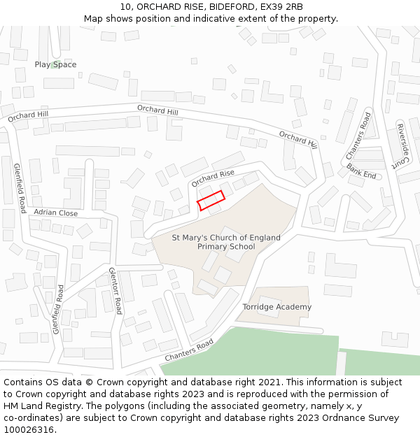 10, ORCHARD RISE, BIDEFORD, EX39 2RB: Location map and indicative extent of plot