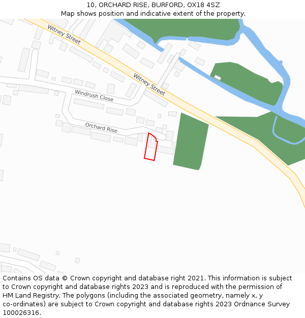 10, ORCHARD RISE, BURFORD, OX18 4SZ: Location map and indicative extent of plot