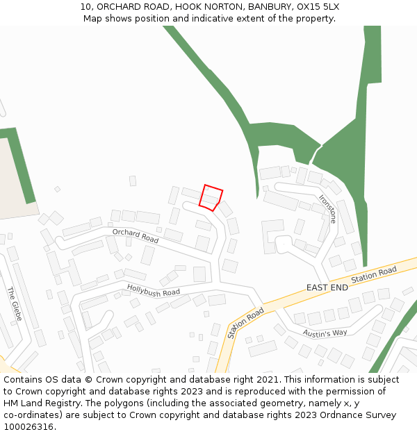 10, ORCHARD ROAD, HOOK NORTON, BANBURY, OX15 5LX: Location map and indicative extent of plot