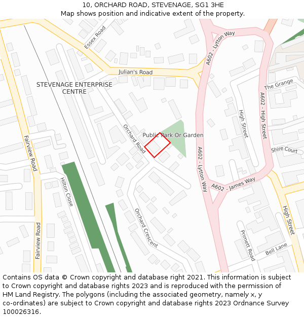 10, ORCHARD ROAD, STEVENAGE, SG1 3HE: Location map and indicative extent of plot