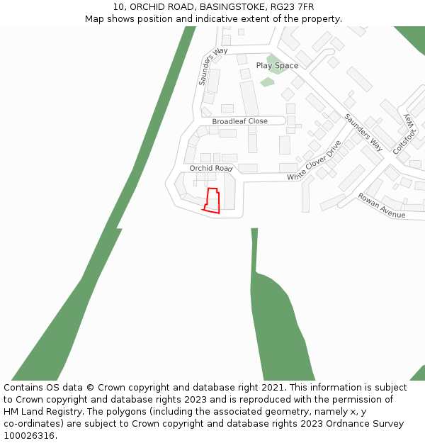 10, ORCHID ROAD, BASINGSTOKE, RG23 7FR: Location map and indicative extent of plot