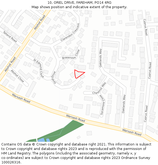 10, ORIEL DRIVE, FAREHAM, PO14 4RG: Location map and indicative extent of plot