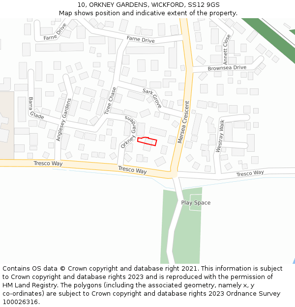 10, ORKNEY GARDENS, WICKFORD, SS12 9GS: Location map and indicative extent of plot