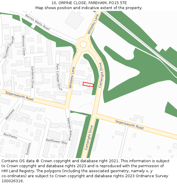 10, ORPINE CLOSE, FAREHAM, PO15 5TE: Location map and indicative extent of plot