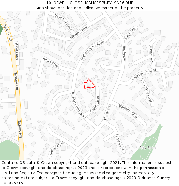 10, ORWELL CLOSE, MALMESBURY, SN16 9UB: Location map and indicative extent of plot