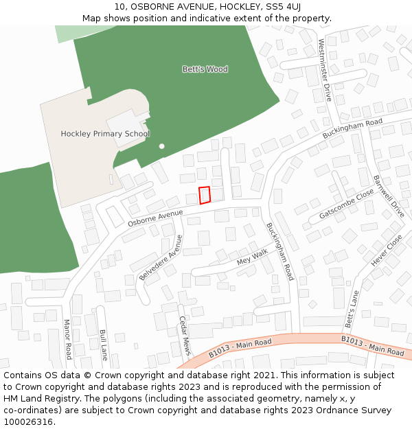10, OSBORNE AVENUE, HOCKLEY, SS5 4UJ: Location map and indicative extent of plot