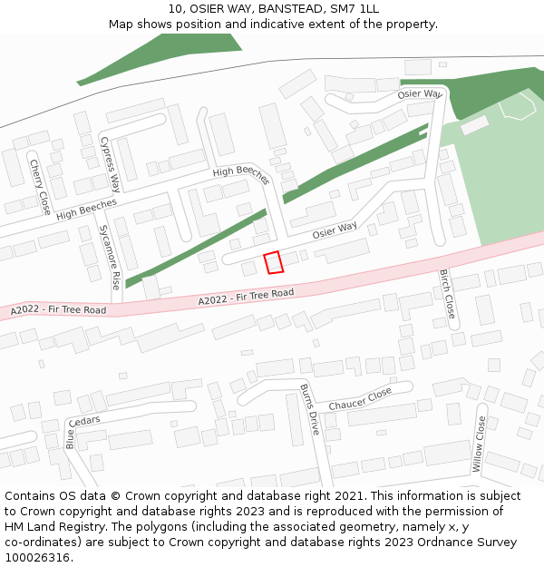 10, OSIER WAY, BANSTEAD, SM7 1LL: Location map and indicative extent of plot
