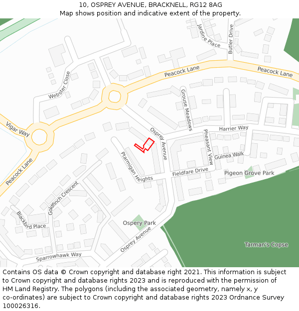 10, OSPREY AVENUE, BRACKNELL, RG12 8AG: Location map and indicative extent of plot