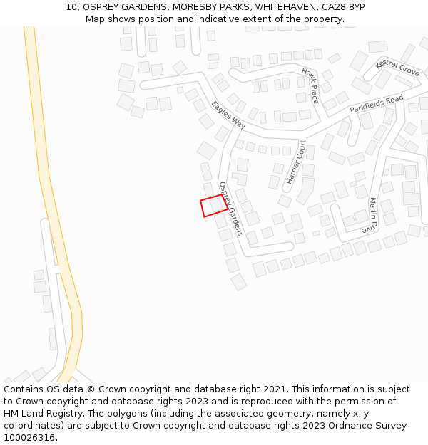 10, OSPREY GARDENS, MORESBY PARKS, WHITEHAVEN, CA28 8YP: Location map and indicative extent of plot