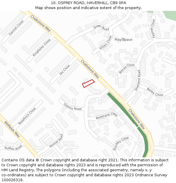 10, OSPREY ROAD, HAVERHILL, CB9 0PA: Location map and indicative extent of plot