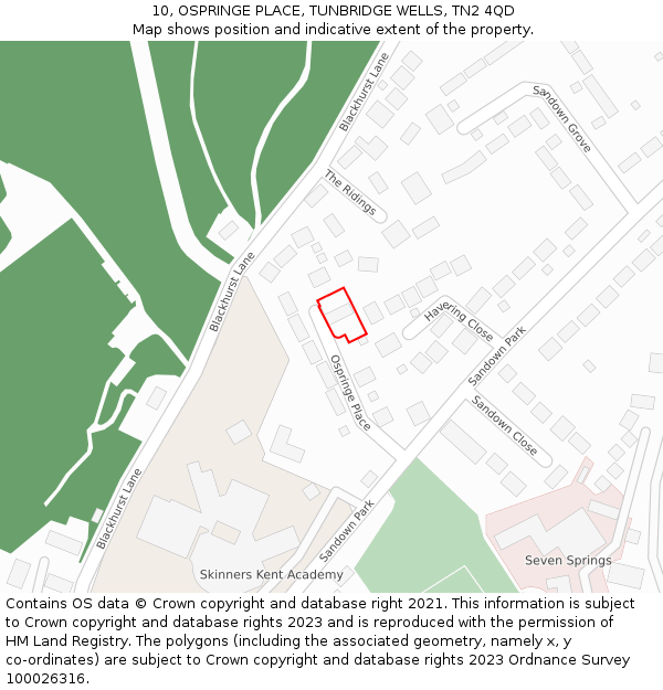 10, OSPRINGE PLACE, TUNBRIDGE WELLS, TN2 4QD: Location map and indicative extent of plot
