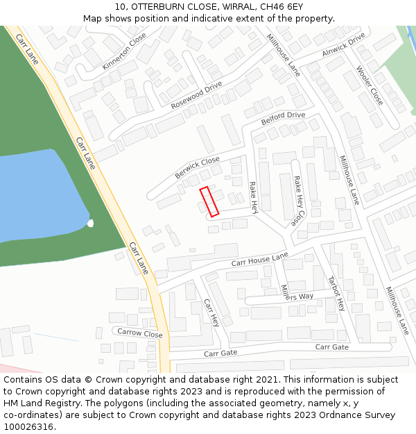 10, OTTERBURN CLOSE, WIRRAL, CH46 6EY: Location map and indicative extent of plot