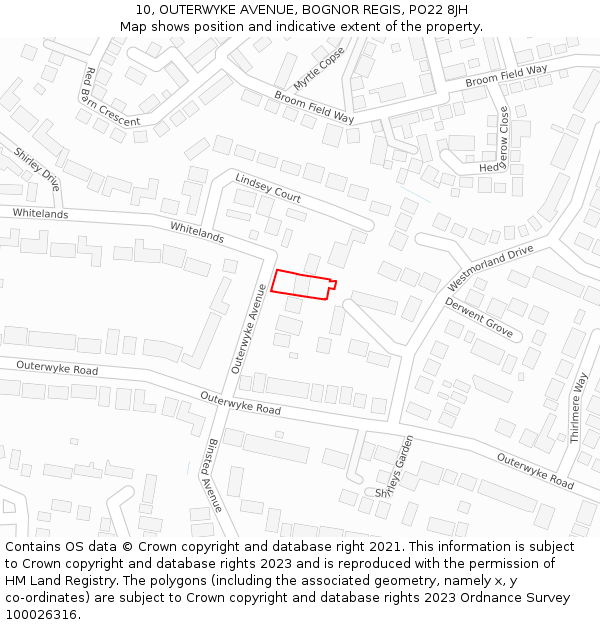 10, OUTERWYKE AVENUE, BOGNOR REGIS, PO22 8JH: Location map and indicative extent of plot