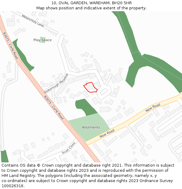 10, OVAL GARDEN, WAREHAM, BH20 5HR: Location map and indicative extent of plot