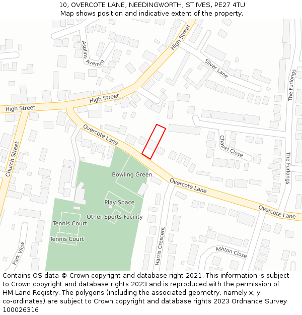 10, OVERCOTE LANE, NEEDINGWORTH, ST IVES, PE27 4TU: Location map and indicative extent of plot