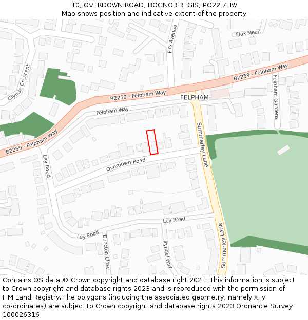 10, OVERDOWN ROAD, BOGNOR REGIS, PO22 7HW: Location map and indicative extent of plot