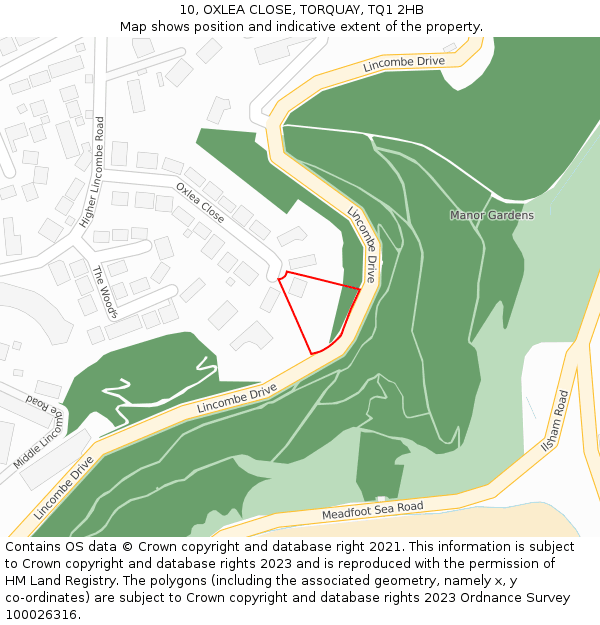 10, OXLEA CLOSE, TORQUAY, TQ1 2HB: Location map and indicative extent of plot