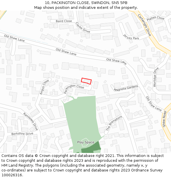 10, PACKINGTON CLOSE, SWINDON, SN5 5PB: Location map and indicative extent of plot
