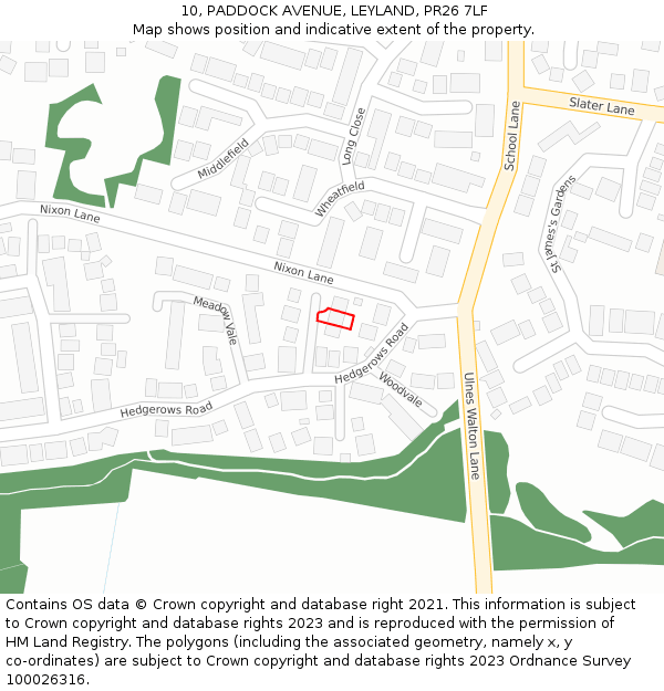 10, PADDOCK AVENUE, LEYLAND, PR26 7LF: Location map and indicative extent of plot