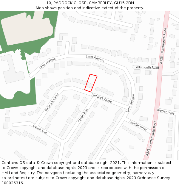 10, PADDOCK CLOSE, CAMBERLEY, GU15 2BN: Location map and indicative extent of plot