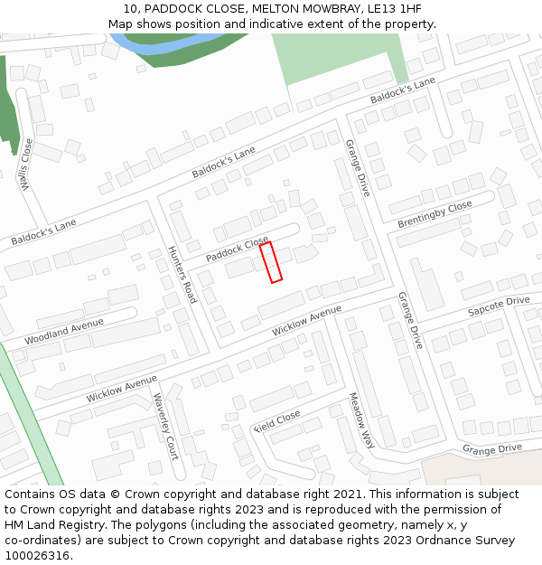 10, PADDOCK CLOSE, MELTON MOWBRAY, LE13 1HF: Location map and indicative extent of plot