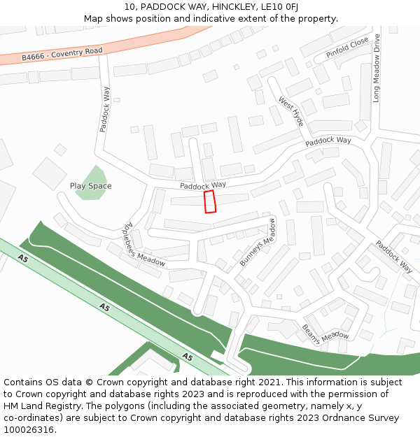 10, PADDOCK WAY, HINCKLEY, LE10 0FJ: Location map and indicative extent of plot