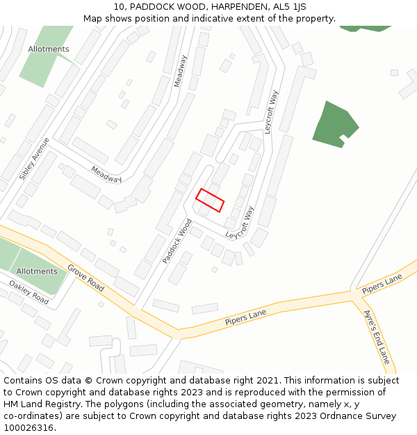 10, PADDOCK WOOD, HARPENDEN, AL5 1JS: Location map and indicative extent of plot