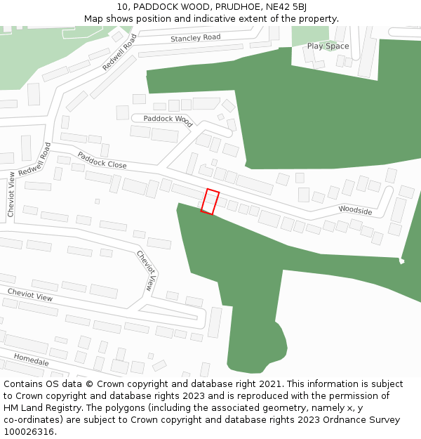 10, PADDOCK WOOD, PRUDHOE, NE42 5BJ: Location map and indicative extent of plot