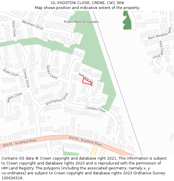 10, PADSTOW CLOSE, CREWE, CW1 3XW: Location map and indicative extent of plot