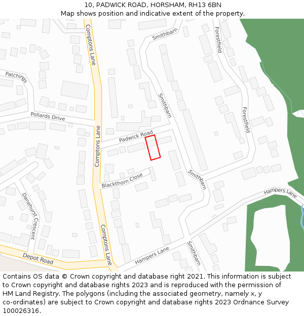 10, PADWICK ROAD, HORSHAM, RH13 6BN: Location map and indicative extent of plot