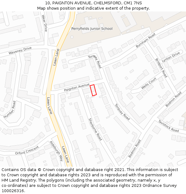 10, PAIGNTON AVENUE, CHELMSFORD, CM1 7NS: Location map and indicative extent of plot