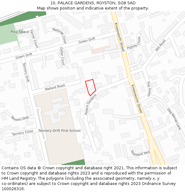 10, PALACE GARDENS, ROYSTON, SG8 5AD: Location map and indicative extent of plot
