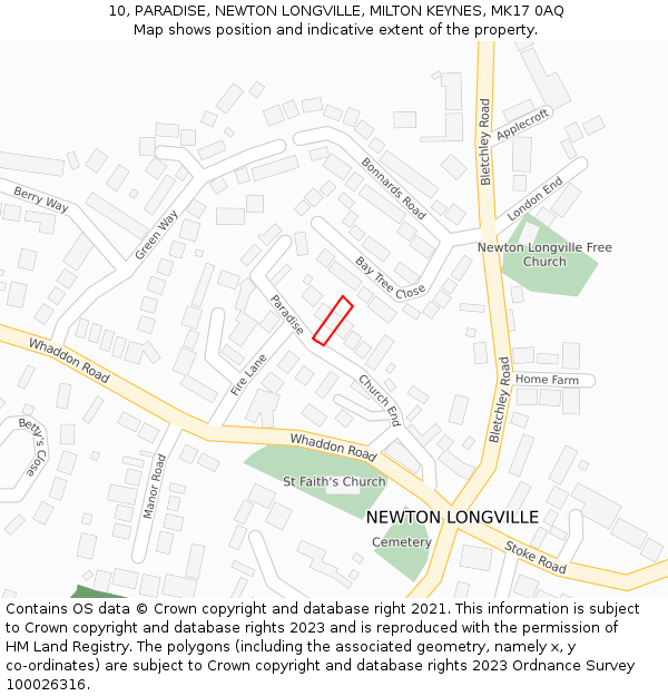 10, PARADISE, NEWTON LONGVILLE, MILTON KEYNES, MK17 0AQ: Location map and indicative extent of plot