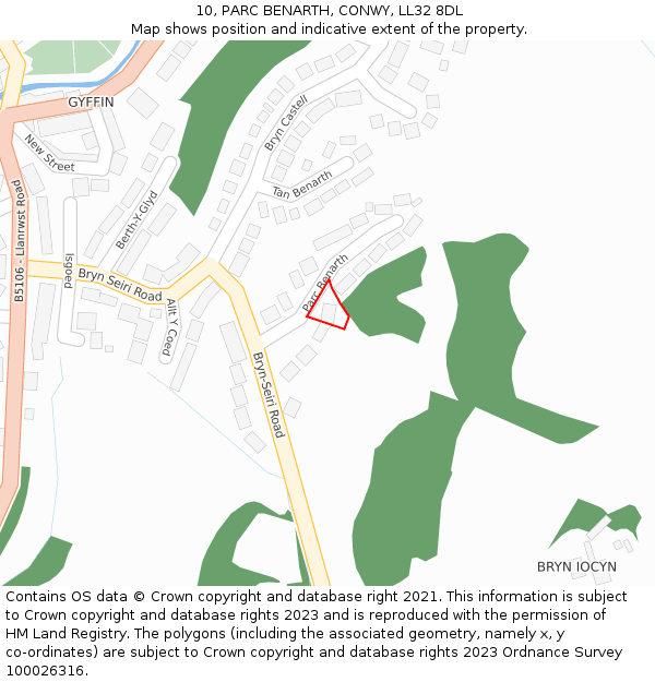 10, PARC BENARTH, CONWY, LL32 8DL: Location map and indicative extent of plot