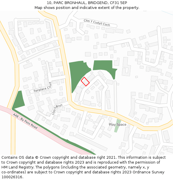 10, PARC BRONHAUL, BRIDGEND, CF31 5EP: Location map and indicative extent of plot