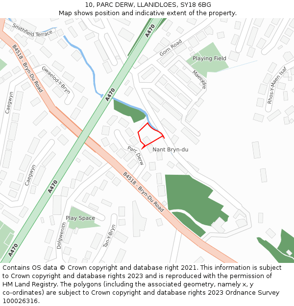 10, PARC DERW, LLANIDLOES, SY18 6BG: Location map and indicative extent of plot