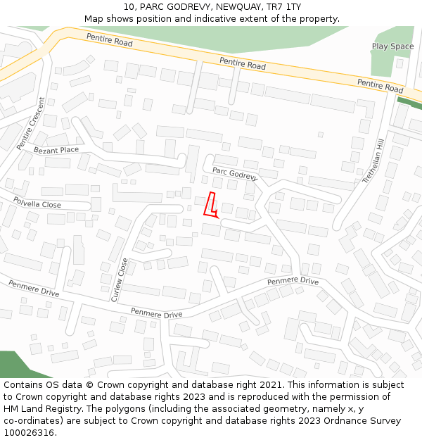 10, PARC GODREVY, NEWQUAY, TR7 1TY: Location map and indicative extent of plot