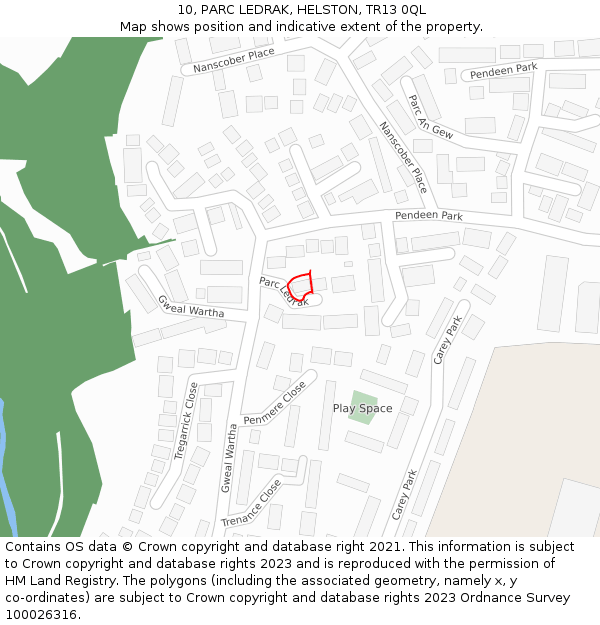 10, PARC LEDRAK, HELSTON, TR13 0QL: Location map and indicative extent of plot
